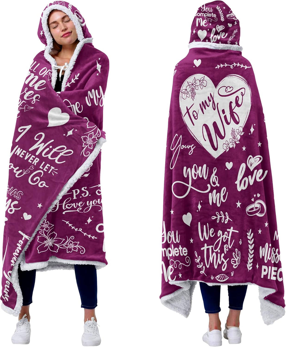 Sherpa Fleece Wearable Blanket Hoodie Wife