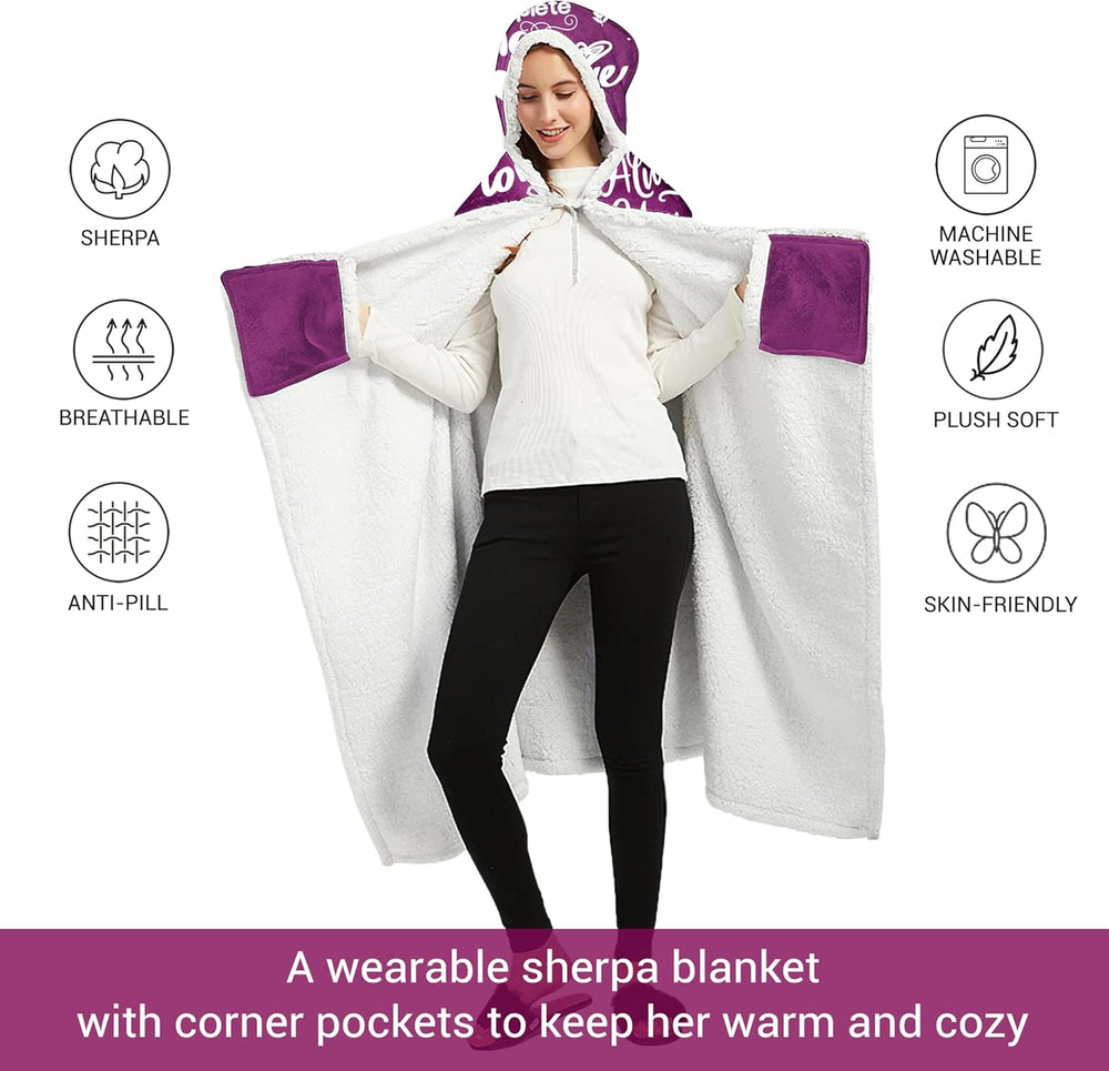 Sherpa Fleece Wearable Blanket Hoodie Wife