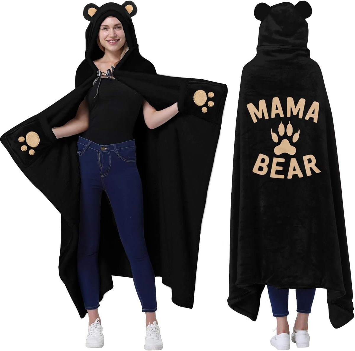 Black Mama Bear Wearable Blanket Hoodie