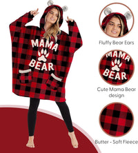 Mama Bear Ear Plaid Hoodie Dress