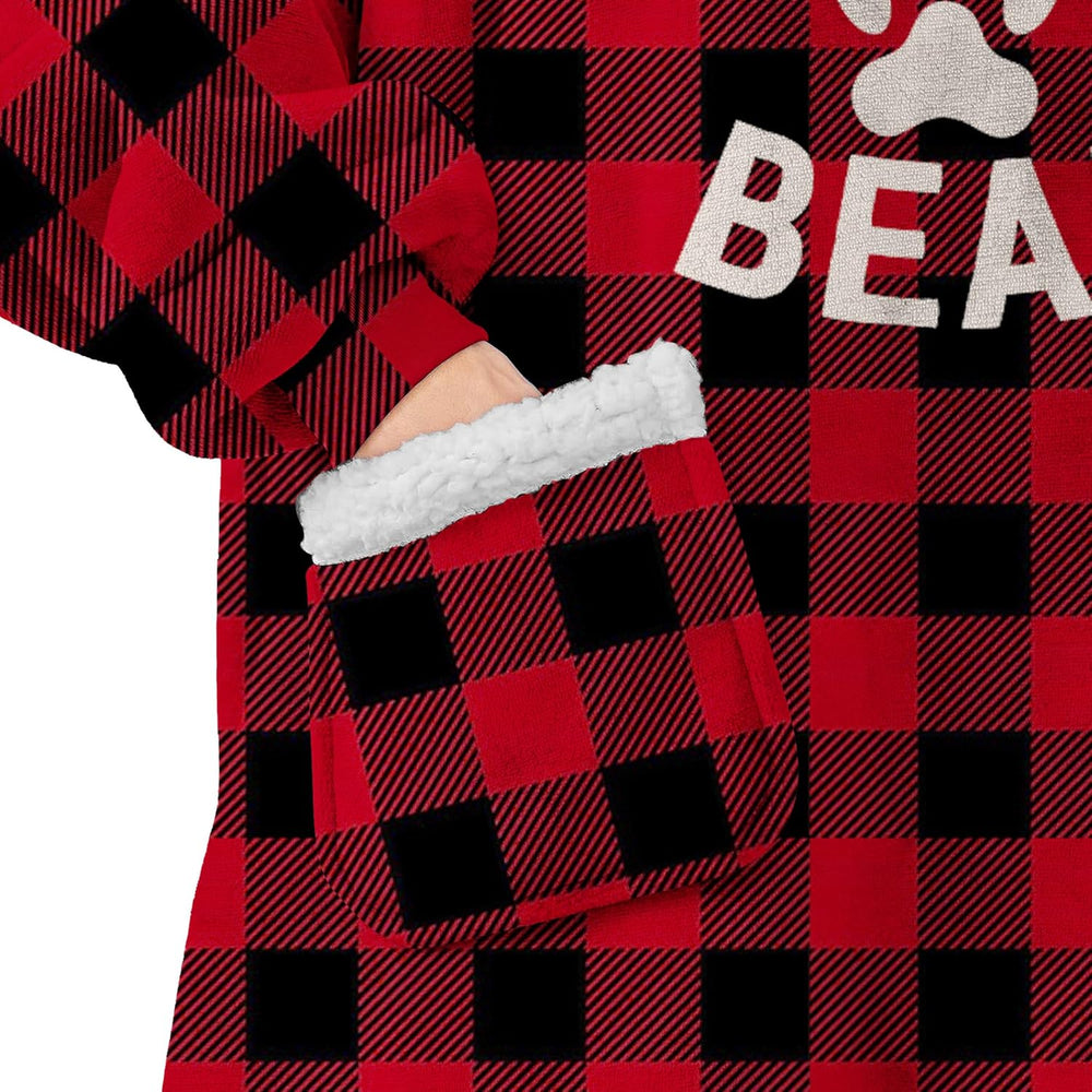 Mama Bear Ear Plaid Hoodie Dress