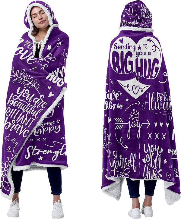 Vprintes Sending Big Hugs Purple Sherpa Fleece Wearable Blanket Hoodie