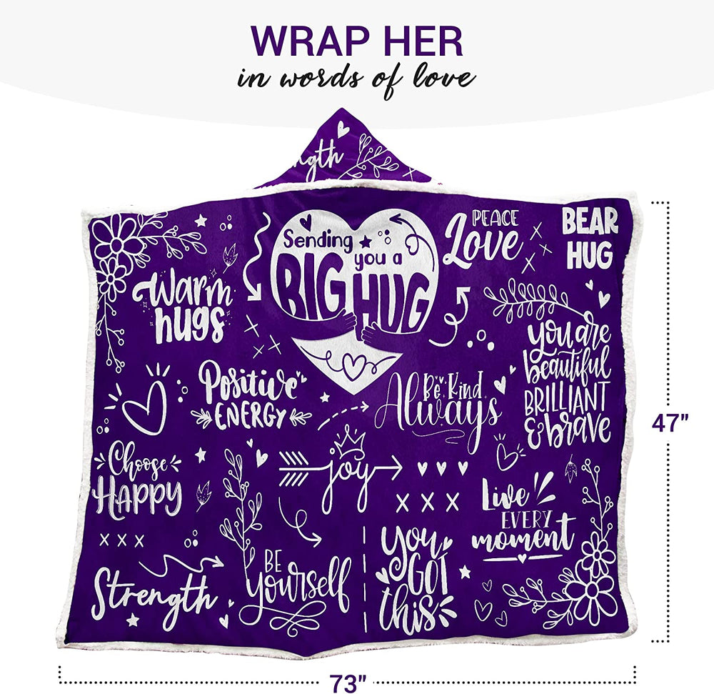 Vprintes Sending Big Hugs Purple Sherpa Fleece Wearable Blanket Hoodie