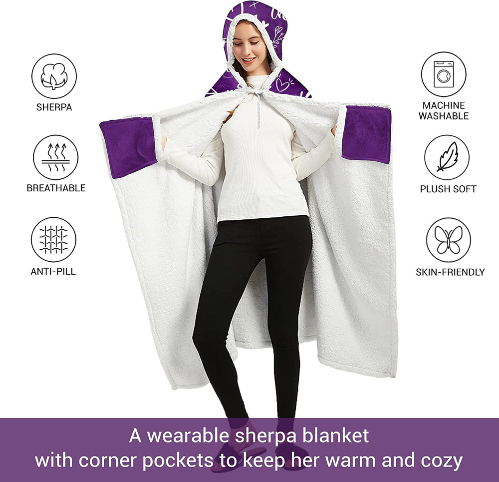 Vprintes Sending Big Hugs Purple Sherpa Fleece Wearable Blanket Hoodie
