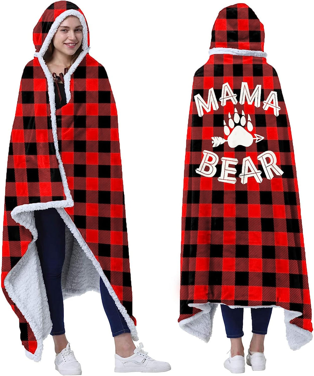 Vprintes Mama Buffalo Plaid Wearable Blanket Hoodie