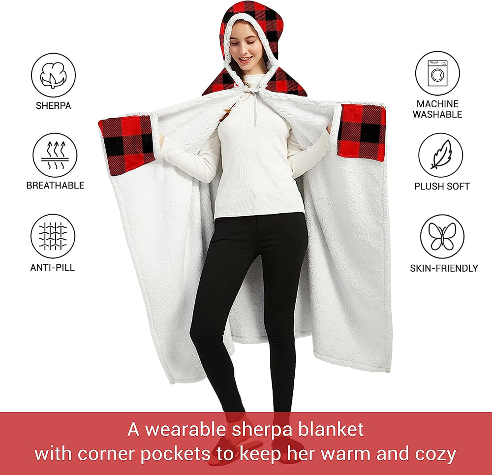 Vprintes Mama Buffalo Plaid Wearable Blanket Hoodie